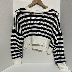 Moon & Madison Navy and White Cropped Nautical Striped Sweater